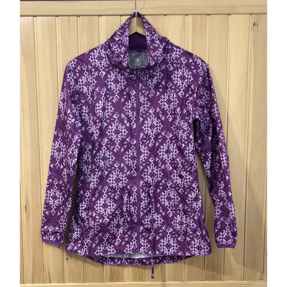 Gaiam Windbreaker Jacket Womens XS Purple Geometric Zip‎ Up Excellent Activewear